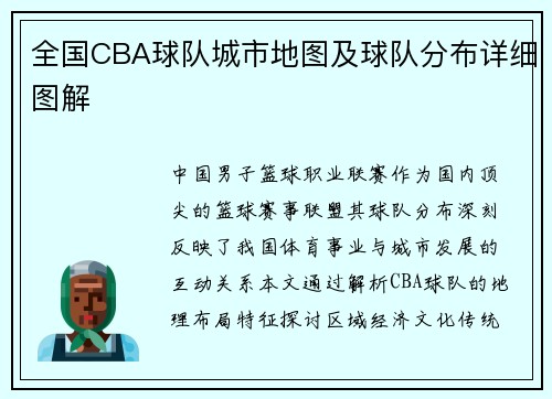 全国CBA球队城市地图及球队分布详细图解