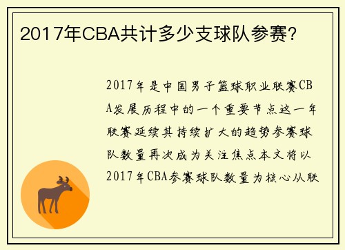 2017年CBA共计多少支球队参赛?