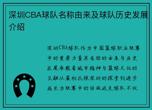 深圳CBA球队名称由来及球队历史发展介绍