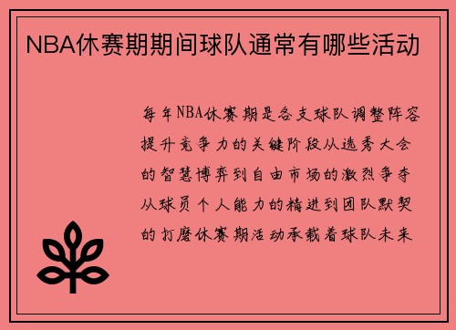NBA休赛期期间球队通常有哪些活动